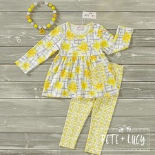PETE LUCY Daffodil Party 2 Piece Pant Babydoll Pocket Top Set Girls 5 NEW