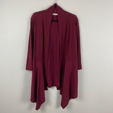 Susan Graver Liquid Knit Cascading Front Cardigan Size Large Burgundy Wine