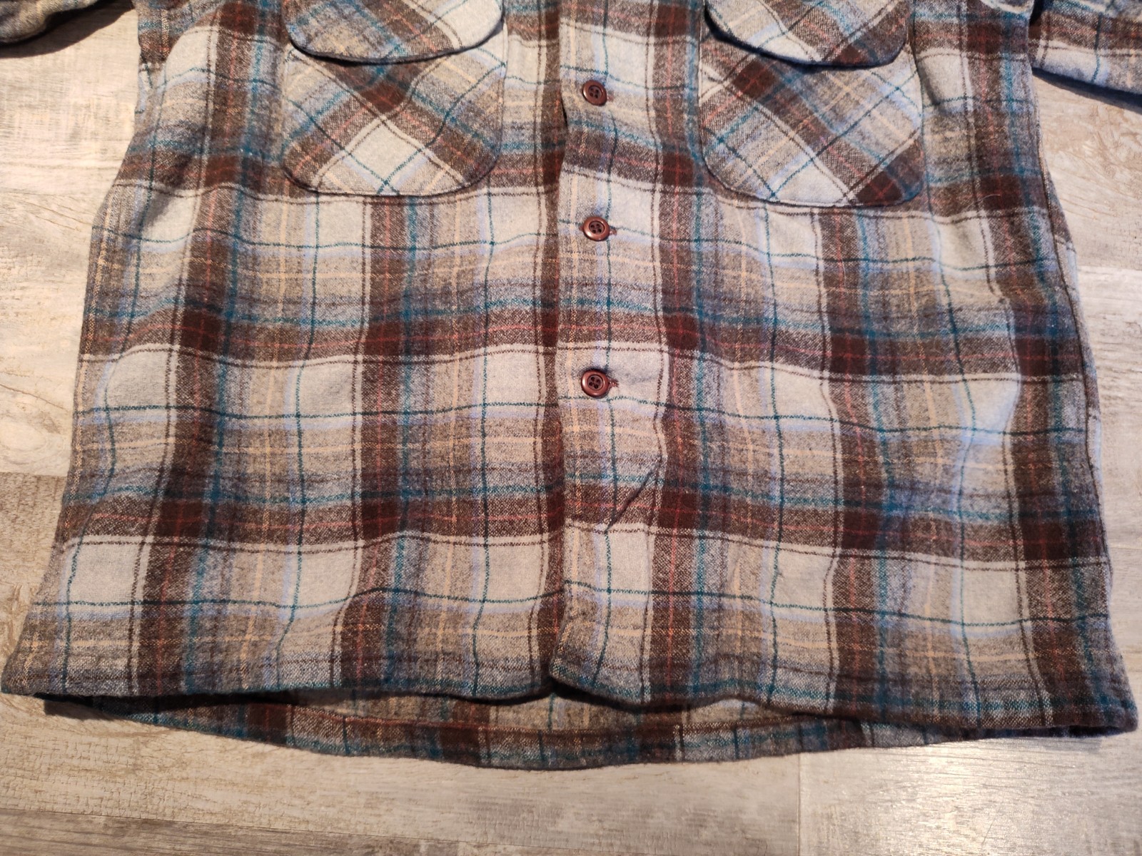 Vintage Pendleton Plaid Button Up Wool Leather Bo… - image 5
