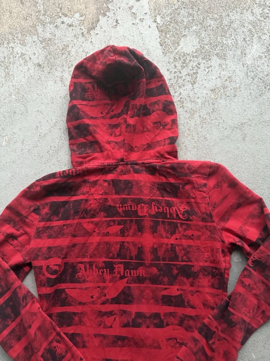 Abbey Dawn Red Black Skull Full Zip Hoodie Striped Women's Size S
