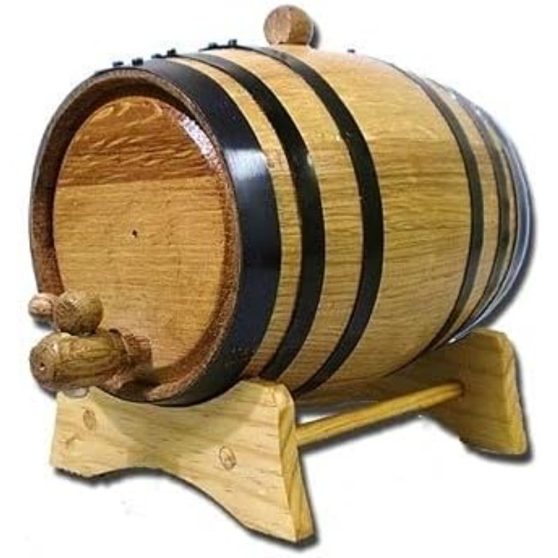 2 Liter Oak Aging Barrel with Wood Stand, Bung & Spigot - Mini Whiskey Barrels