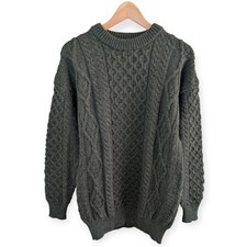 The Irish Store Wool Heritage Fisherman Sweater Green Medium NWT