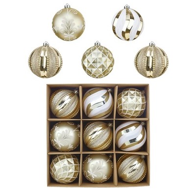 Valery Madelyn Christmas Tree Ornaments Set, 9ct 3.94 Inches White and Gold S...