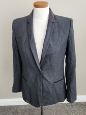 NWT 428 ELIE TAHARI Gray Wendy Blazer Jacket w/ Lamb Leather Collar Lapel 10