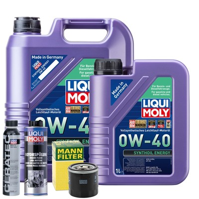 Motoröl 0W40 LIQUI MOLY Synthoil Energy 6L +MANN Ölfilter +Spülung +Cera Tec