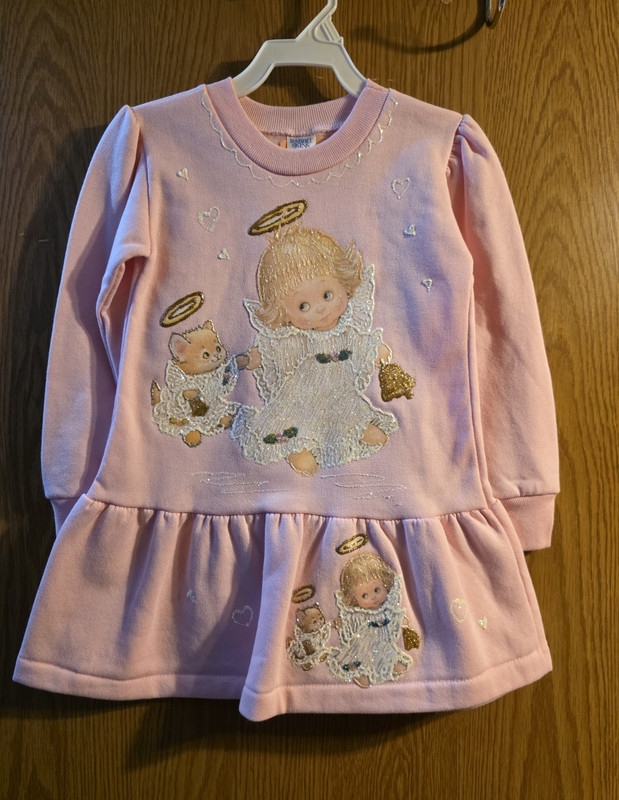 Rabbit Skins Girls Size 4 Pink Angel Fleece Sweatshirt Dress Handmade