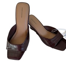 Amazon Essentials Croc Embossed Mule Sandals 8.5 Brown Square Toe Block Heel NWT