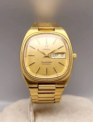 Omega Seamaster Gold Cal 1012 TV Dial Day Date Auto 1972 Vintage Watch Swiss
