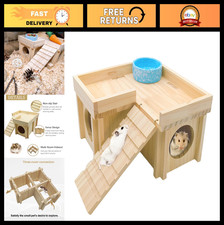 Wooden Hamster Hideout with Ladder - Detachable Small Animal House  Decor for R