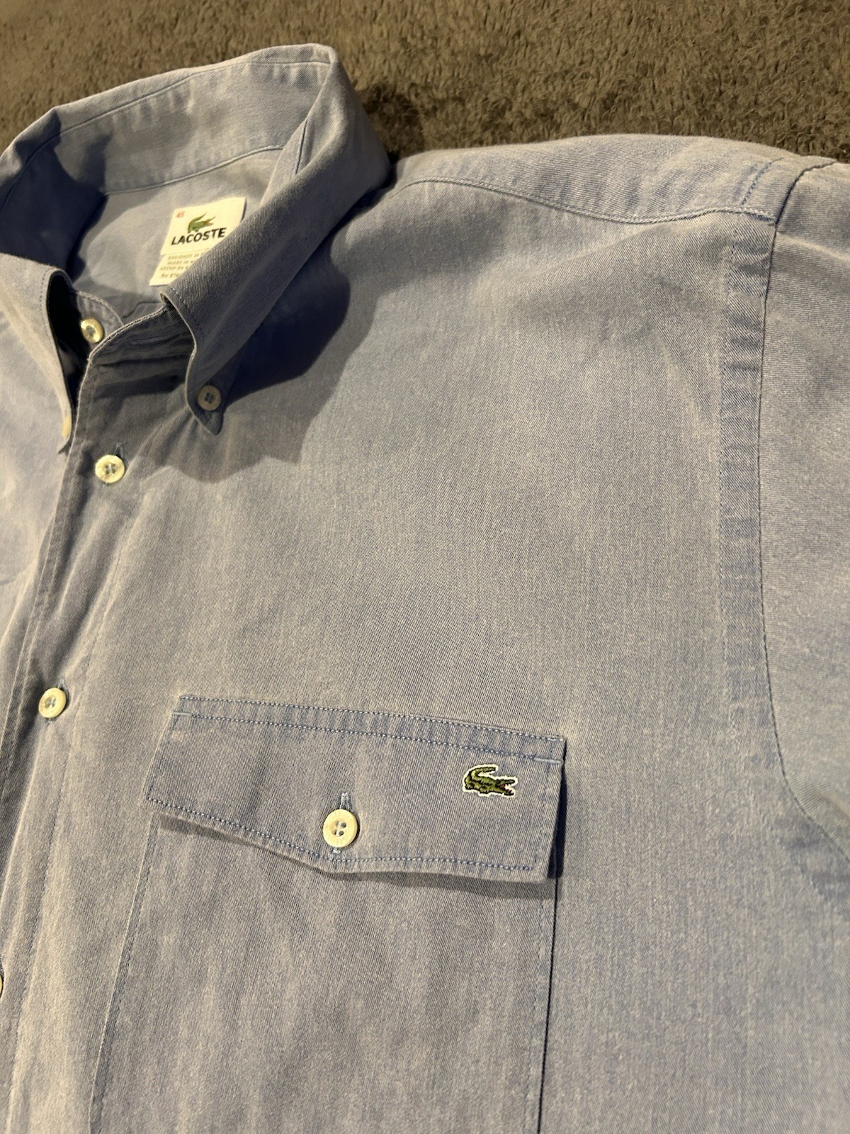 Lacoste Button Down Shirt Light Blue Regular Fit Long Sleeve Men’s XL Crocodile thumbnail 3