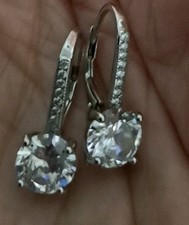925 Sterling Silver Round CZ Dangle Earrings