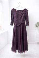 Purple Lace Chiffon 3/4 Sleeve Formal Mother of the Bride Dress