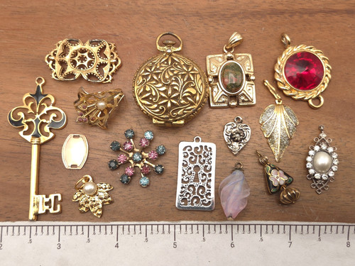 Vintage-Now Victorian Art Deco Style Parts Pendants Craft Jewelry Making Lot 6