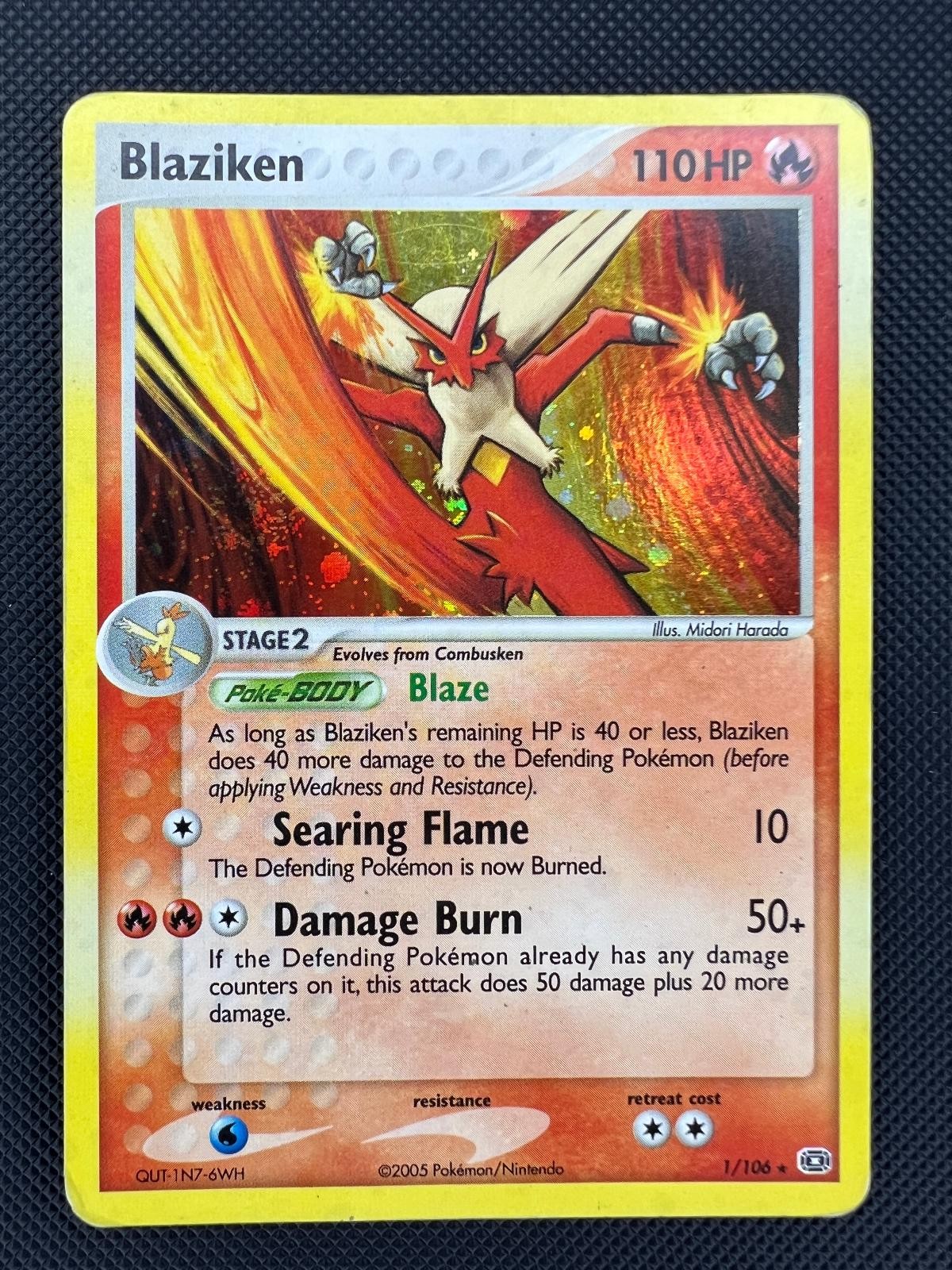 Blaziken Emerald Holo Rare Pokemon MP 1/106 SWIRL