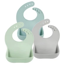 PandaEar Silicone Baby Bibs - 3 Pack Unisex | Waterproof Toddler Bibs with La...