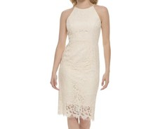 Eliza J Women's Dress Size 4 Ivory Lace Sheath Dress Halter Neckline NWT 39