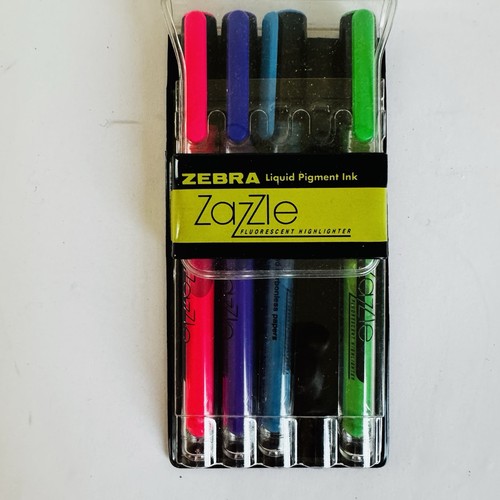 Zebra Zazzle Fluorescent Highlighter Set 4 Pack Liquid Pigment Ink Neon Colors
