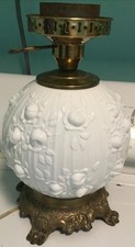 Vtg White FENTON Satin Glass Ball POPPY LAMP BASE Double Light NO UPPER PIECE
