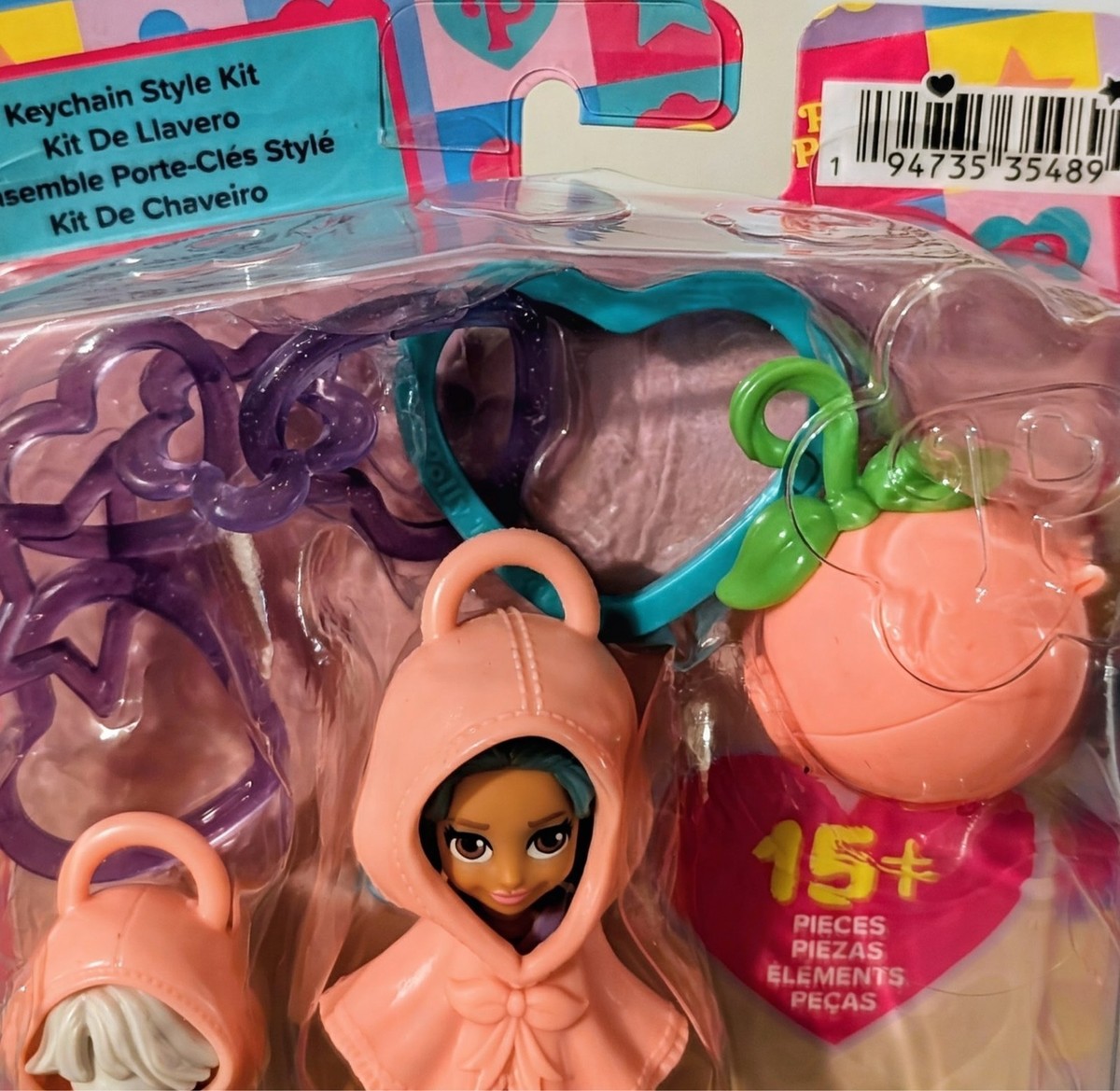 Polly Pocket Hoodie Doll & Pet Keychain Fruit Bag Clip Kit Peach