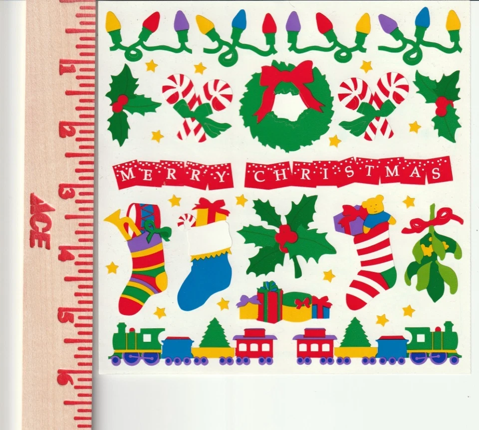 Lote de pegatinas navideñas vintage de Mrs Grossman XL 6 pulgadas x 6 pulgadas árbol de hogar belén Foto 2 de 4