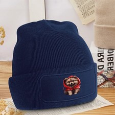 Cute Pomeranian Puppy Dog In Red Beanie Pomeranian Dog Birthday Gift