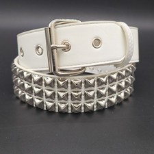 White Vegan Leather Three Row Pyramid Stud Belt Punk Goth Metal Funk Plus