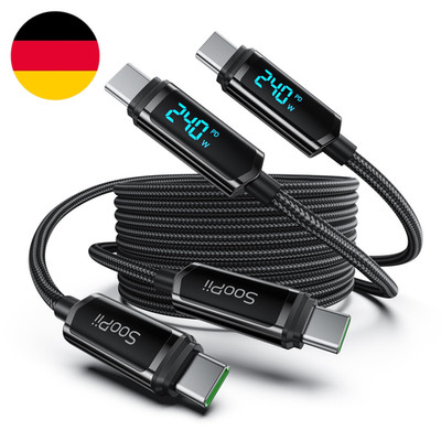 Soopii 240W USB C Auf USB C Kabel, [3M,2Pack] Typ C Kabel Mit Display, Nylon Gef
