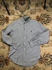 Ralph Lauren Shirt Mens Small Blue Stripe Classic Long Sleeve Button Down Pony