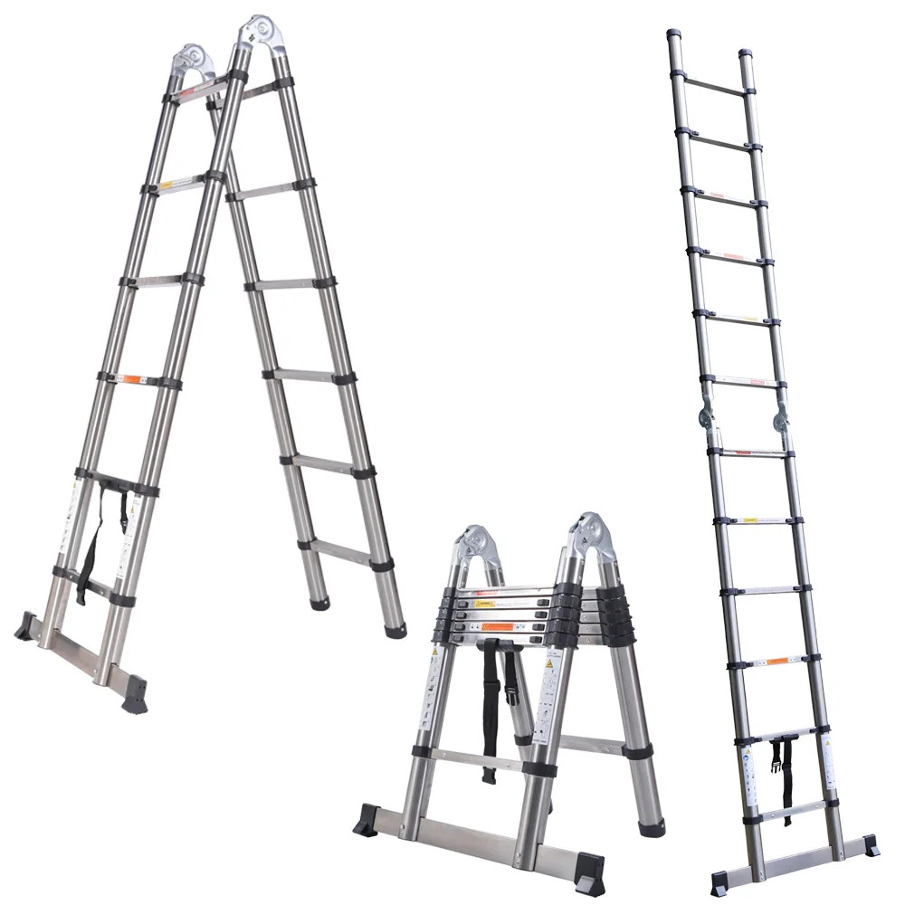 Stainless Steel Telescopic Ladder Extension 3.8M 12.5FT Folding Loft Attic EN131