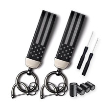 Car Key Chain, American Flag Design - Zinc Alloy Ring, 2 Sets, Universal Fit