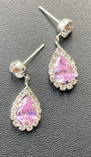 1" SMALL PINK OR BLUE TEAR DROP  DIAMANTE RHINESTONE CRYSTAL DROP EARRINGS