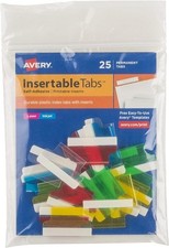 Index Tabs w/Printable Inserts 1in Assorted Blue Clear Green Red Yellow 25/PK