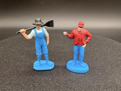 Male Farmer Pitchfork and Man in Red jacket diorama people vintage 2.25 in.