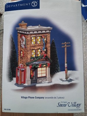 Department 56 Snow Village Phone Company Set Of 2 #55396 & Phone Booth Accessory