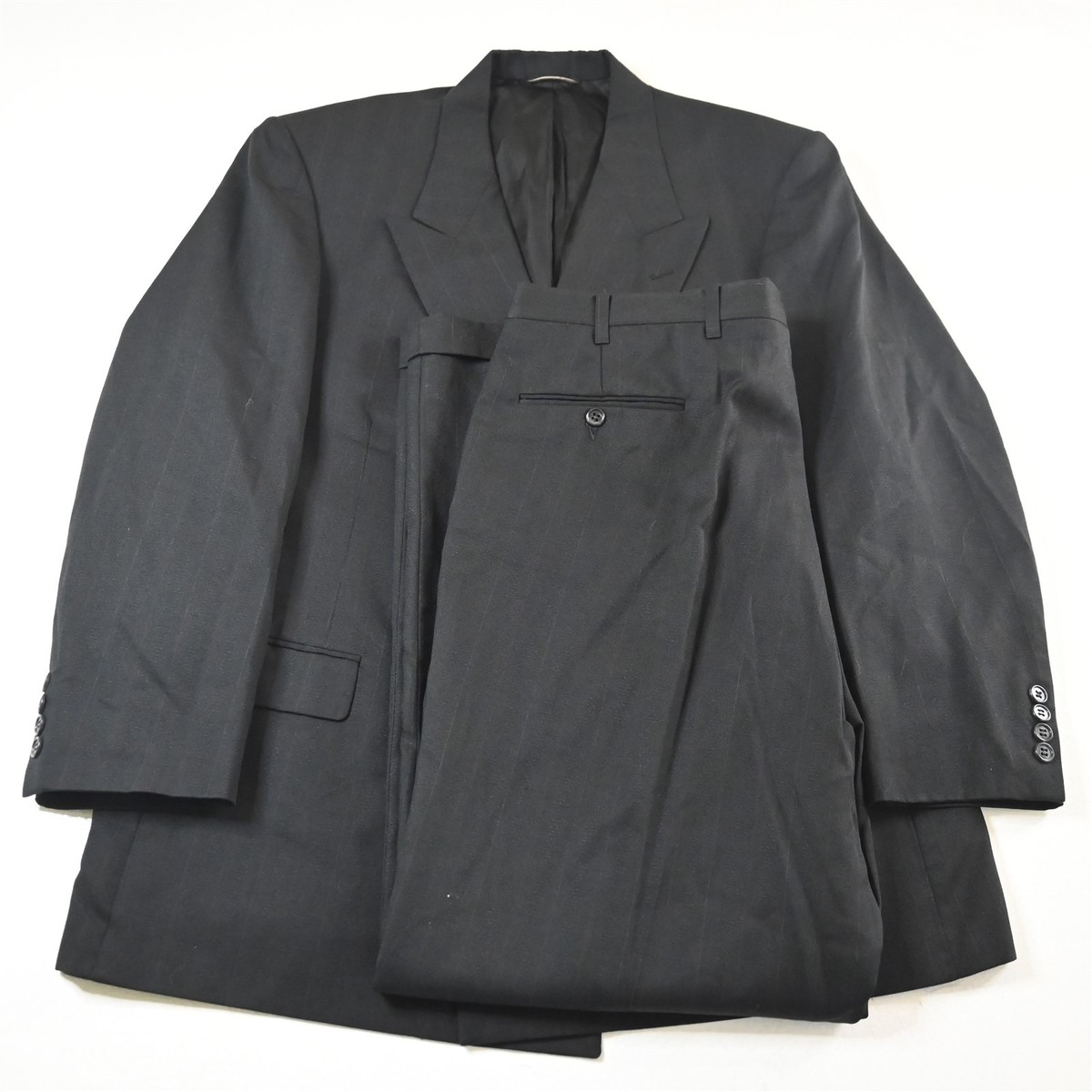 Vtg USA Made HartMarx 44R 38x32 Black Striped Double Breasted