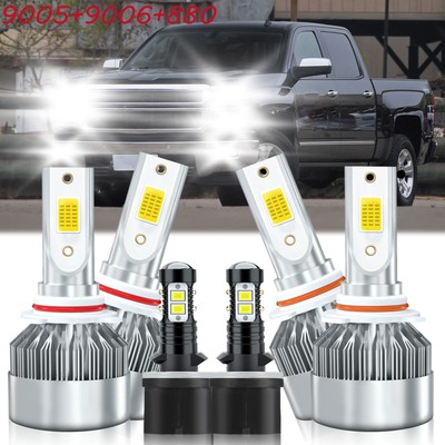 For Chevy Silverado 1500 1999-2002 6x LED Headlight Hi/Lo +Fog Light Bulb Kit