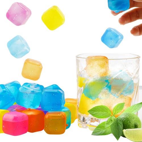 Reusable Ice Cubes for Drinks Square Plastic Ice Cubes 20 Pack Freeze Drinks ...