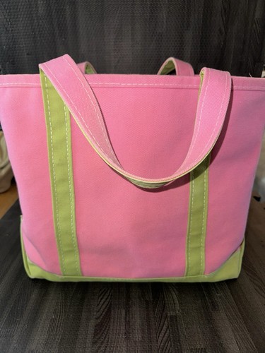 Vintage 90s LL Bean Boat & Tote Canvas Bag Medium Pink Green USA Made Rare 0DSG1 - Picture 12 of 24