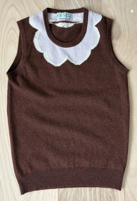 Clements Ribeiro Scottish Cashmere Sweater Vest Women s M Brown Scalloped Design