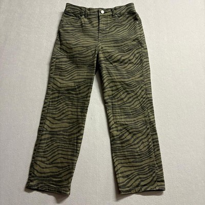 Express Jeans Womens 8 Green Zebra Print Straight Leg Super High Rise Denim