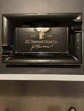 J.C. Newman Cigar Co. Est. 1895 Two-Cigar Ashtray Gloss Black Gold Trim Ceramic