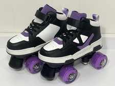 Kids 2.5 EUR 34 Custom Roller Skates Purple Black White Light Up Wheels Youth