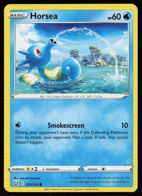 Horsea 031/163 Common Battle Styles Pokemon Near Mint