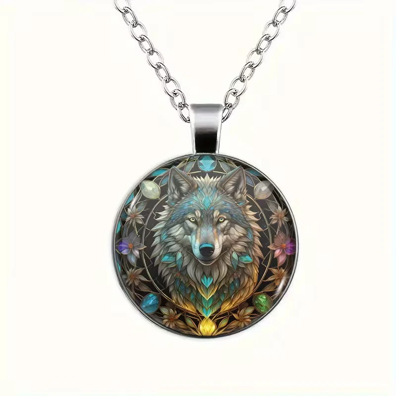 Wolf Round Necklace Jewelry Silvery Nature  Animal Butterfly Pendant A - Image 3 of 4