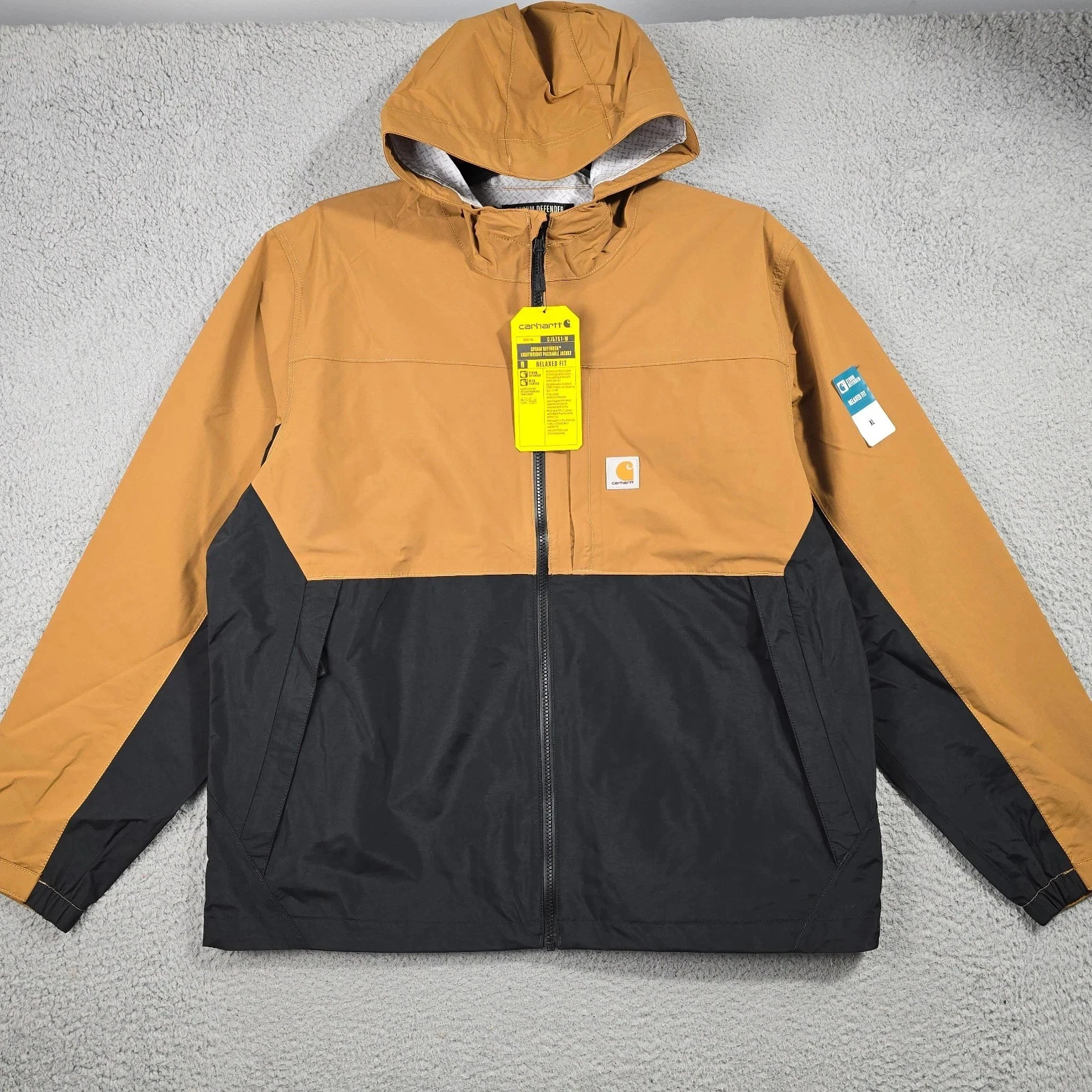 Carhartt Rain Jacket Mens XL Brown Storm Relaxed Fit Hooded Lightweight NWT