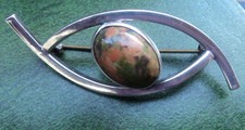 Modernist Silver Orkney Pink & Green Agate Brooch  c.1980s  Ortak  Malcolm Gray