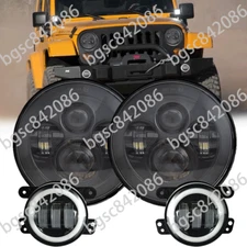 for Jeep JK Wrangler 7" Round Led Hi/Lo Headlights 4" Fog Lamp Driving Lamp Kits