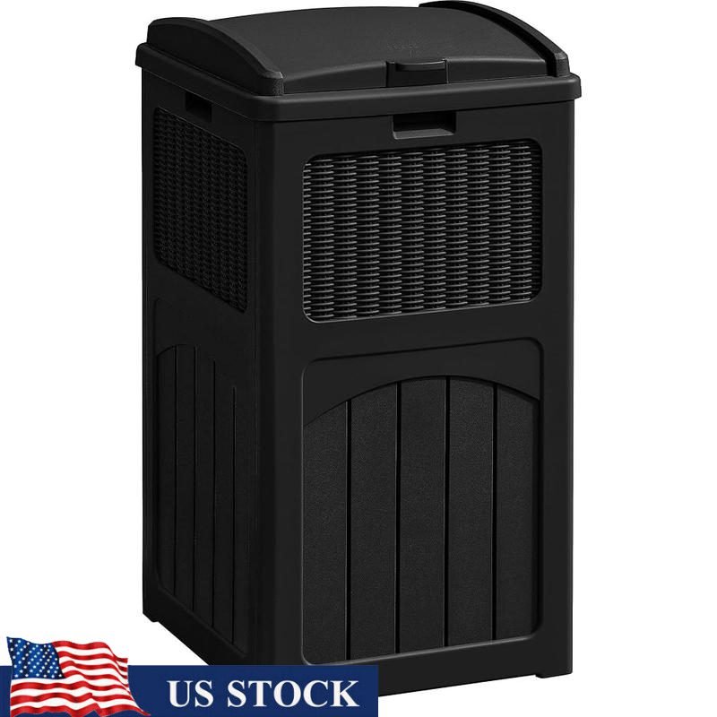33 Gallon Outdoor Trash Can Waterproof Resin Garbage Bin Storage Deck Patio New
