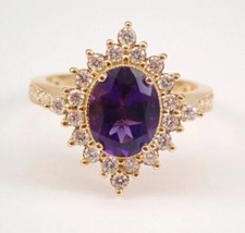 Women's Oval Lab Created Amethyst Halo Classy Floral Engagement Ring 925 Silver