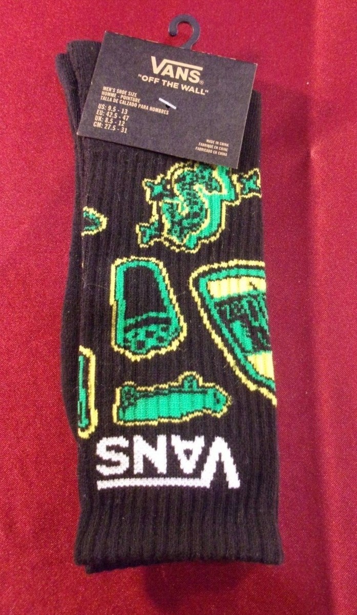 1 PAR DE FURGONETAS FUERA DE LA PARED 9.5-13 TRIPULACIÓN MILITAR CALCETINES DE DISEÑO DE ALIMENTOS VERDES/AMARILLOS